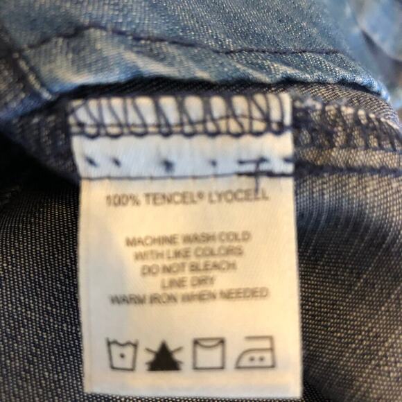 Foxcroft Women's Button-up Shirt Tencel Long Sleeve Shirt Color Block Retro - Picture 13 of 13